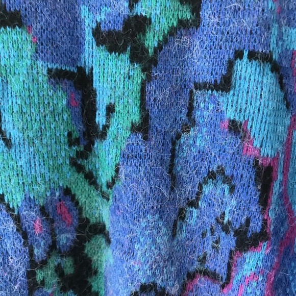 Uno&una Vintage Knit Floaral Sweater Blue Size Large Geometric - Picture 6 of 13